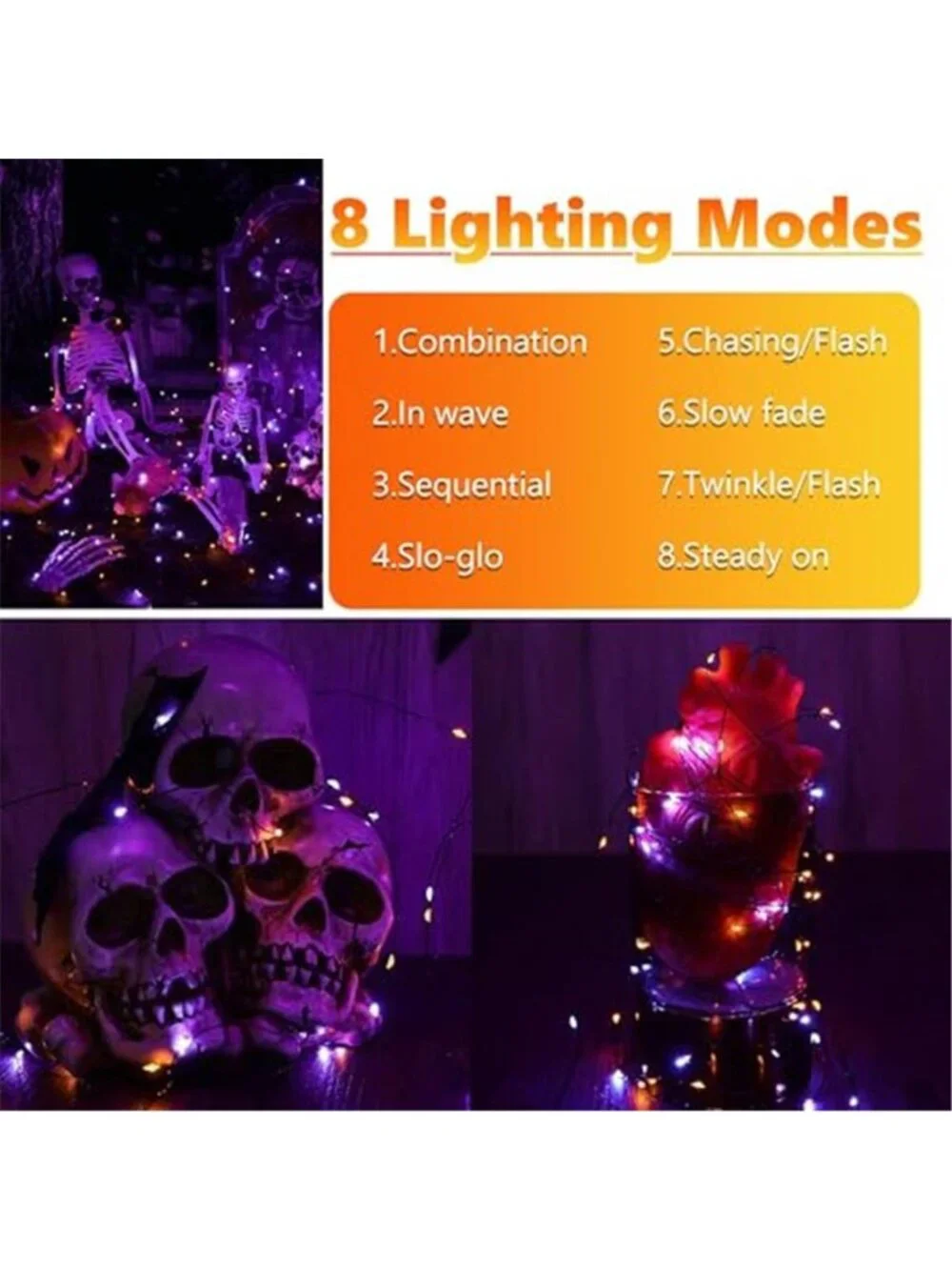 Orange Purple Halloween Solar String Lights 2 Pack Total 80FT 240LED